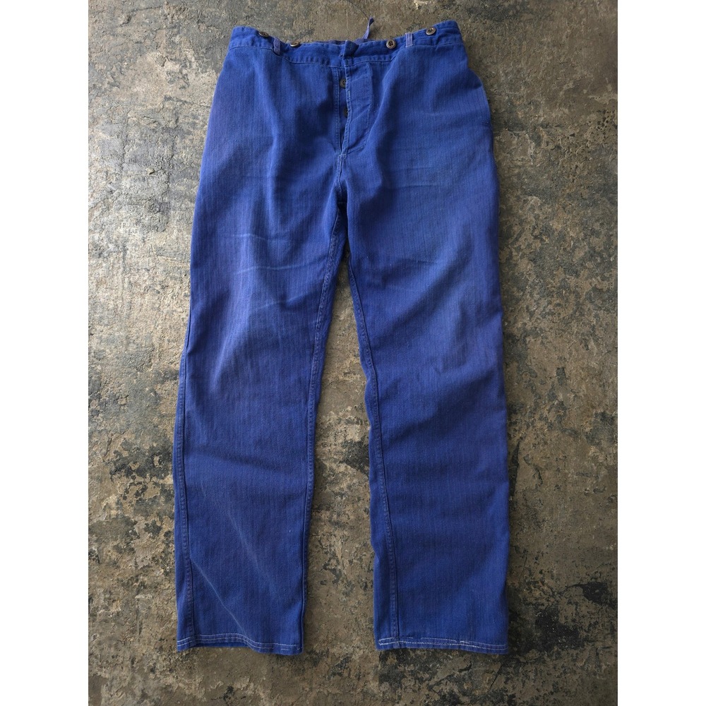 Vintage 1960s Blue HBT Work Pants 32x28 German Cotton Sun Faded